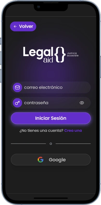 Mockups mobile view inicio sesión Legal Aid