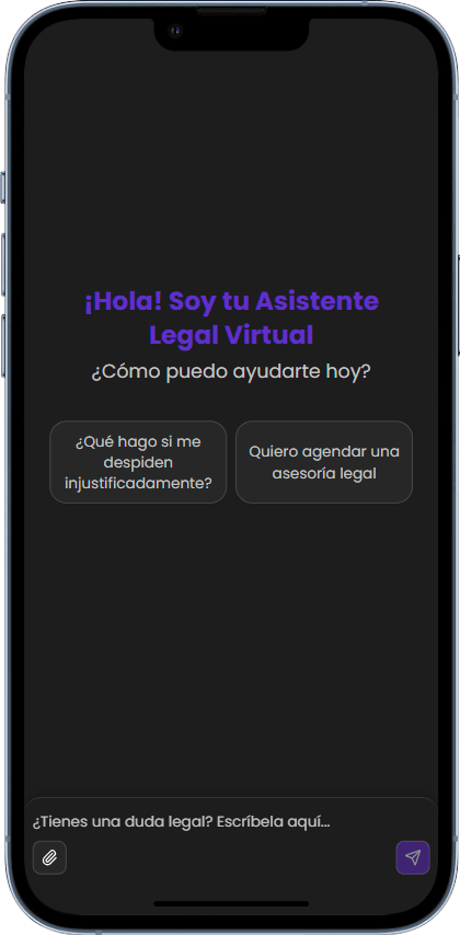 Mockups mobile view asistente IA Legal Aid
